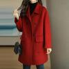 Women Overcoat Solid Color Lapel Collar Mid-Length with Buttons Loose-fitting Keep Warm Polyester Winter Warm Women Double-Breasted Overcoat for Lady