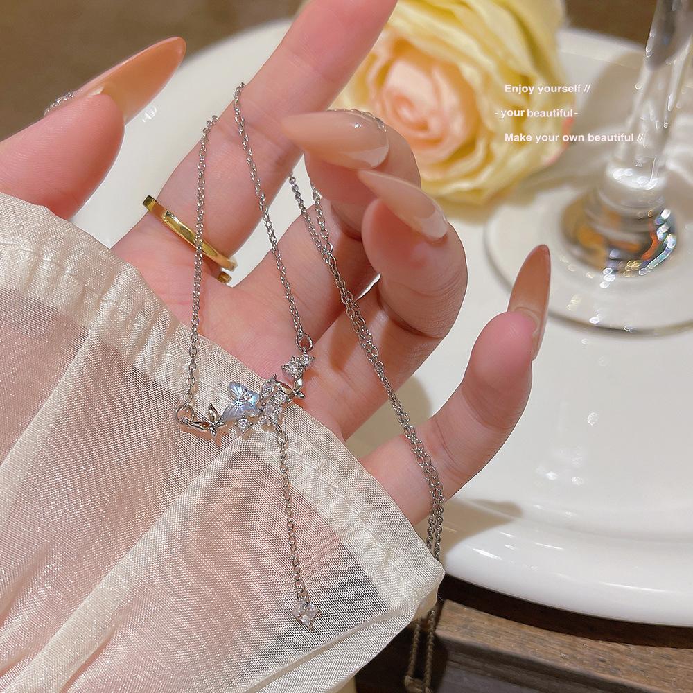 Zircon Tassel Necklace Titanium Steel Clavicle Chain Chic Versatile Fashion Jewelry