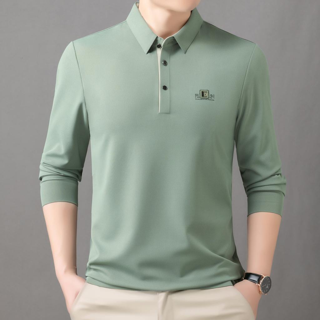 Spring and Autumn Men's Polo Long Sleeved T-shirt Simple Business Casual Loose Top Base Shirt