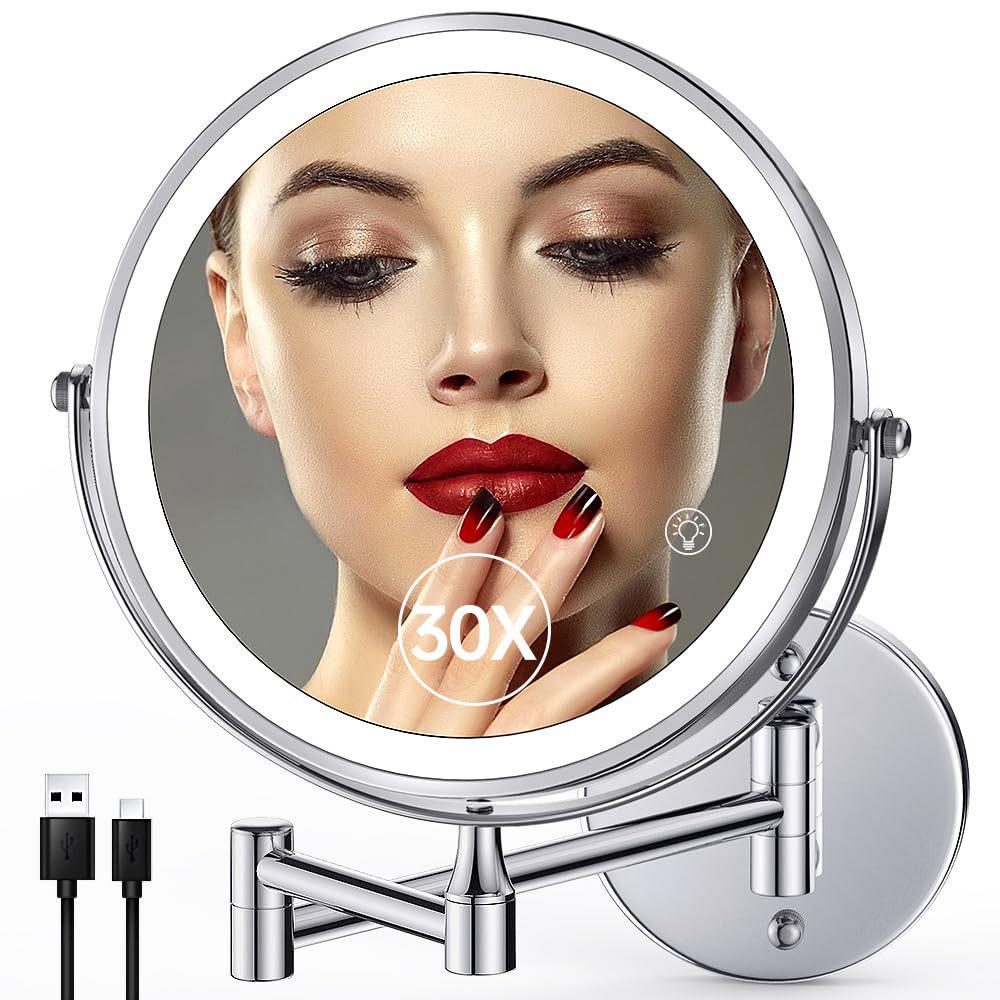 Miroir de Maquillage Lumineux Mural, Design Rétractable Double Face pour Salle de Bain ou Hôtel