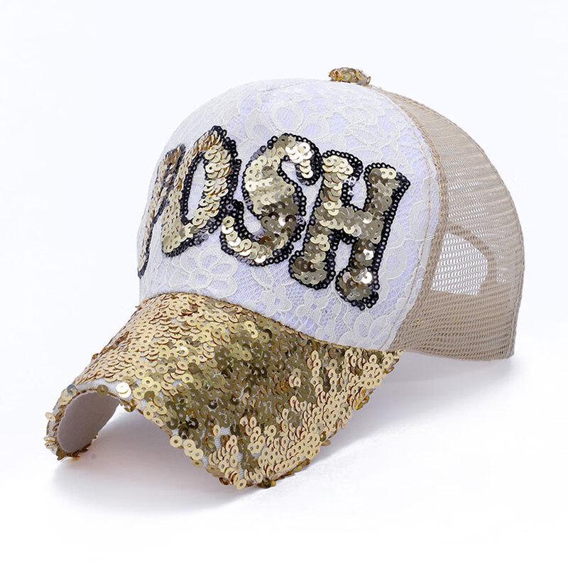 ZHENYUEQI Стильная женская летняя сетчатая бейсболка с кружевом и пайетками