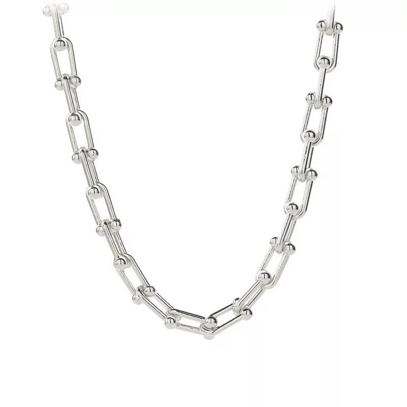 

[Lucliss] Hardware U-shaped Chain Necklace, Silver Stainless Steel