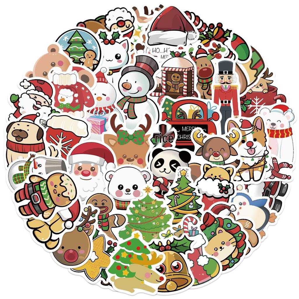 50 Christmas Cartoon Waterproof Sticker Sheets for Phone Cases and Scrapbooks