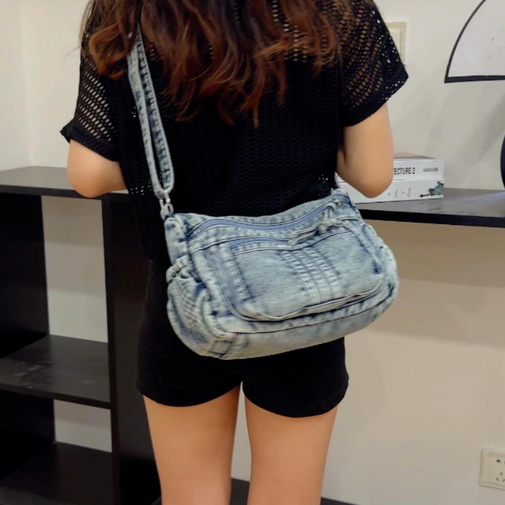 Women's Shoulder Bag Denim Tote Bag College Style Crossbody Bag