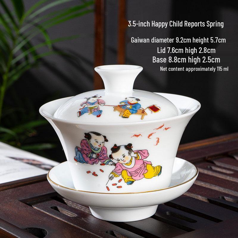 Chaozhou Blue and White Porcelain Gongfu Tea Set: Gaiwan, Mini Tea Cup, and Bowl