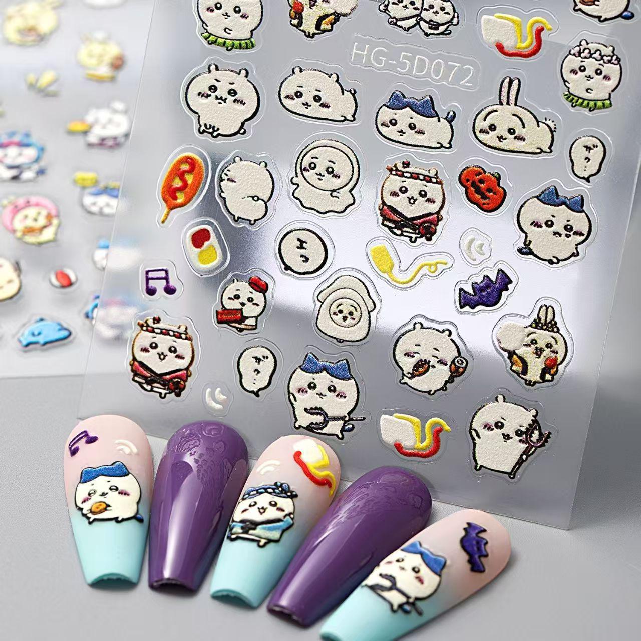

Chiikawa 3D Embossed Waterproof Nail Stickers - Cute Cartoon Design