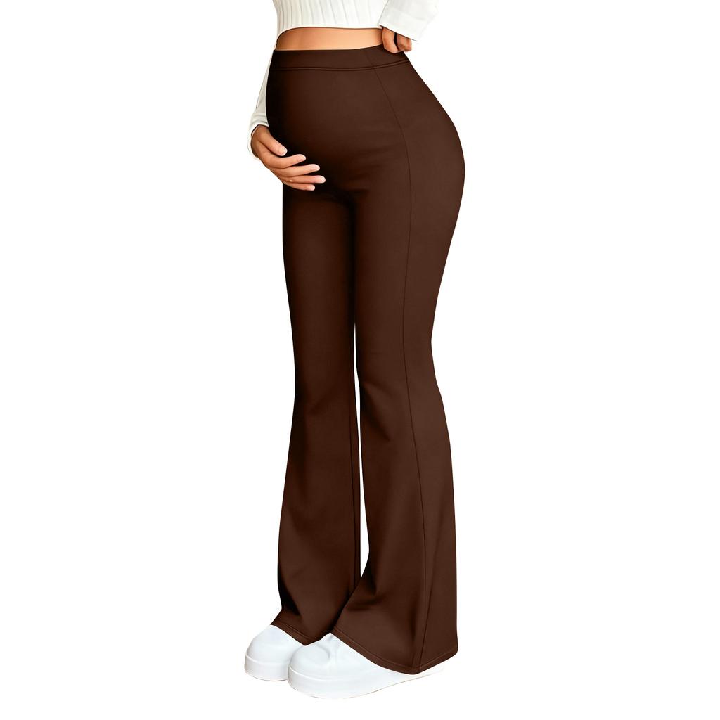 Pantaloni de yoga pentru maternitate, Cu buzunar pe burtă, Pantaloni elastici cu picior larg pentru lucru/casual, Pantaloni lounge pentru maternitate