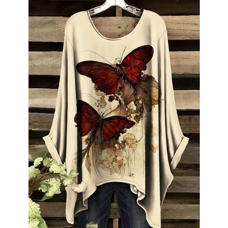 Vintage Floral Print Irregular Fashionable Short Sleeve T-Shirt for Women Women's Clothing Loose and Casual Oversized Top