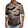 Men's Loose Fit Long Sleeve Shirt Halloween Design Breathable Casual Vintage Style Button Down Shirt for Spring and Autumn Outdoor Workwear