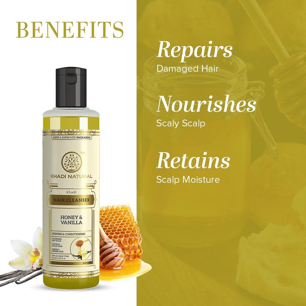 Khadi Natural Honey & Vanilla Hair Shampoo 210 ml Pack | Herbal Anti-Dandruff Shampoo for Soft Healthy Hair