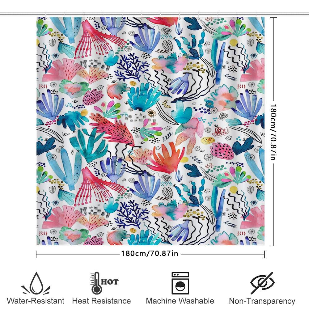 Colorful Coral Shower Curtain Modern Watercolor Bath Decor Printed Fabric Shower Panels for Bathroom Pink Blue Green White Red F