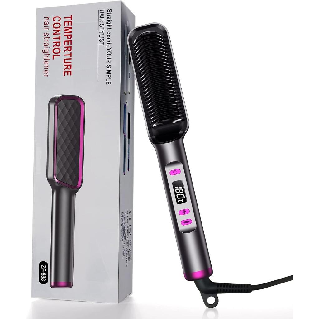 Ionic Hair Straightening Brush,2-in-1 Ionic Straightening Brush with Anti-Scald Function,LED Indicator,Portable Straightening Comb for Home,Travel