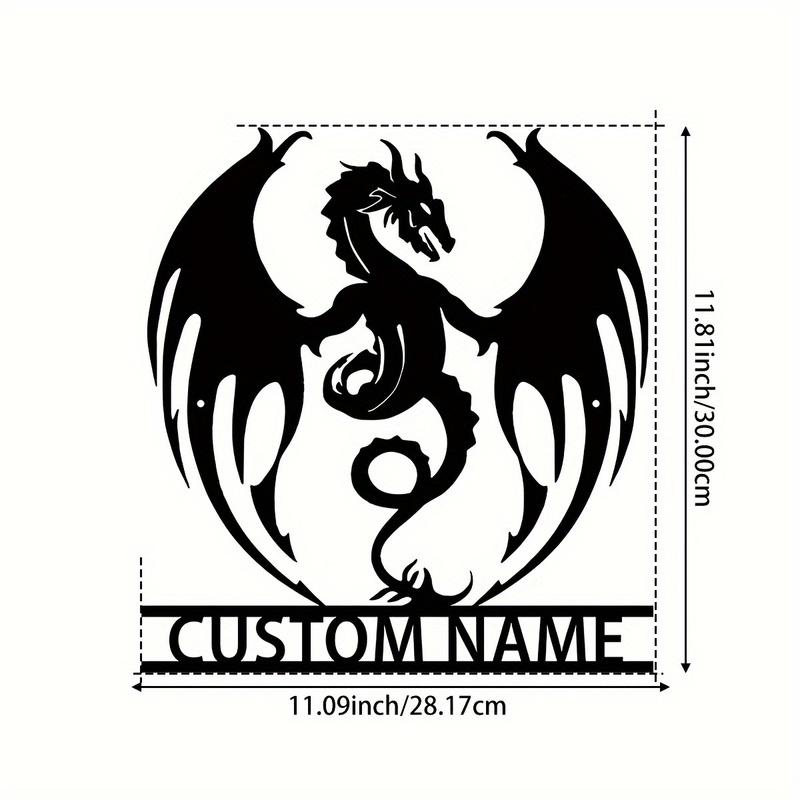 Custom Flaming Dragon Wall Art Decor, Farmhouse Wall Decoration, Metal Flaming Dragon Art, Custom Names, Porches, Patio Presents