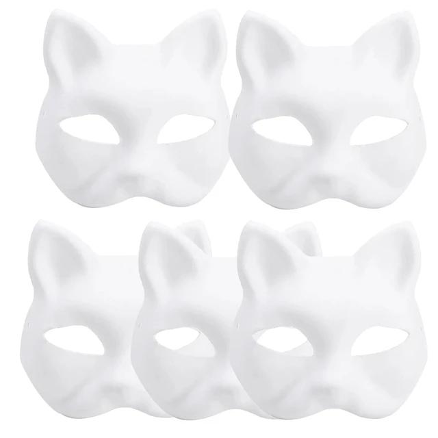 5PCS Therian Masks White Cat Masks Blank DIY Halloween Mask Animal Half Facemasks Masquerade Cosplay Party