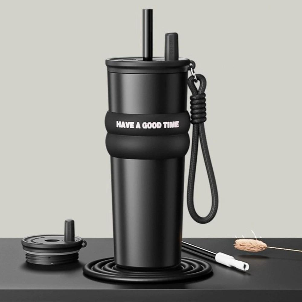 

Термос большого калибра, герметичный, большой емкости, с термоизолированной кружкой, с вакуумной изоляцией, спортивный чёрный