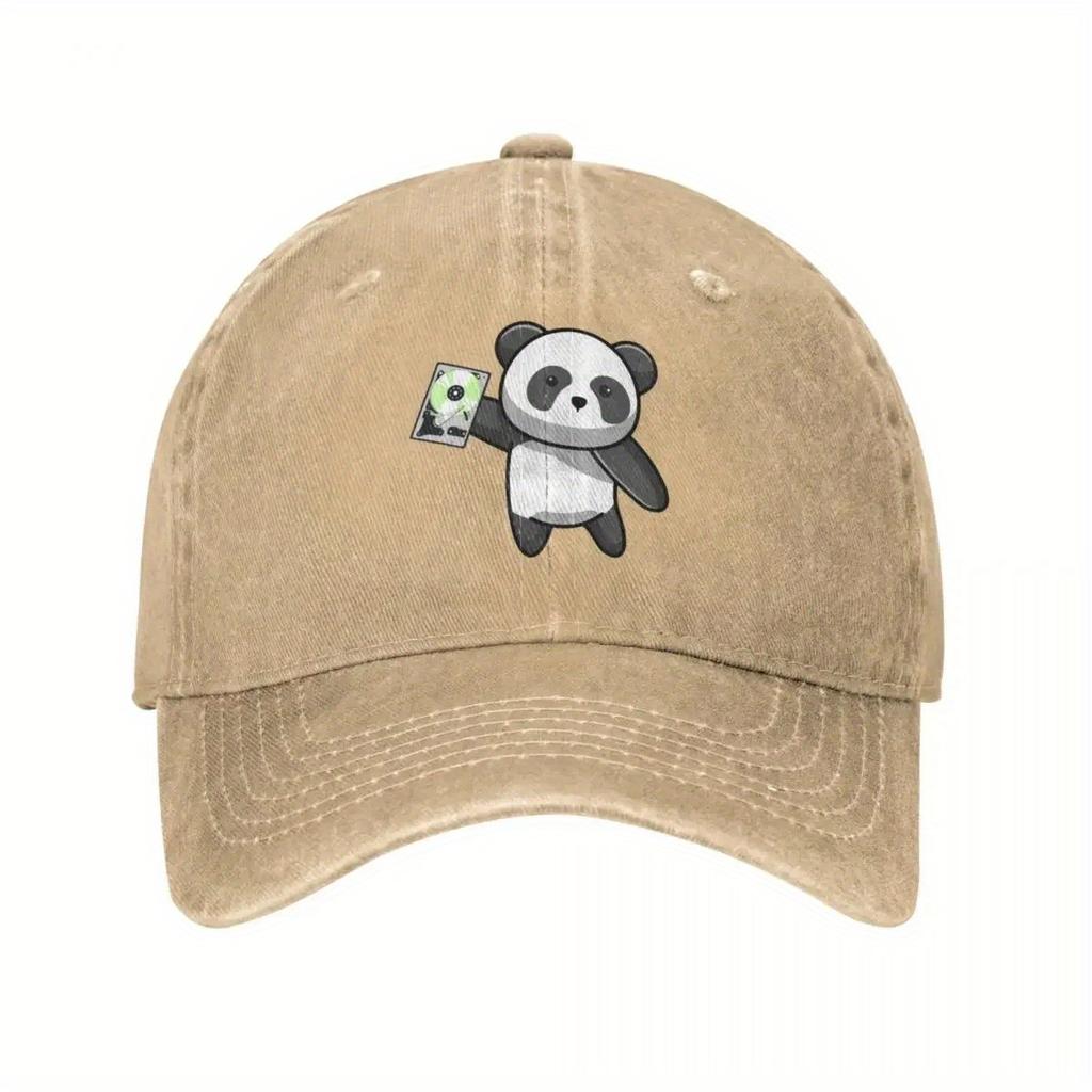 Panda Holding Hard Drive Baseball Cap Cotton Adjustable Casual Sun Hat for Men Women
