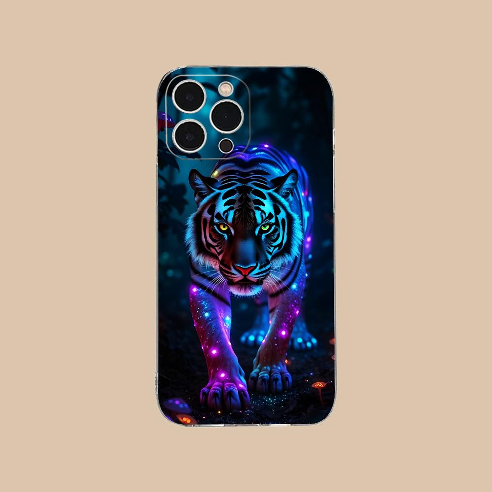 Tiger Neon Mobile Cell Phone Case for iPhone 17 16 15 14 13 12 11 X XR XS Air Pro Max Plus Mini Clear Colorful Cover Cover