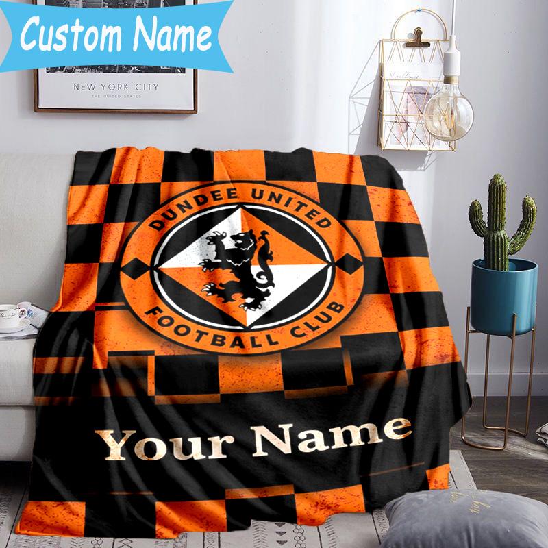 Custom Name Dundee United Crest Design Flannel Blanket, Use for Birthday/Holiday Gift, Soft Blanket for Sofa/Bed/Camping/Office, Home Decor