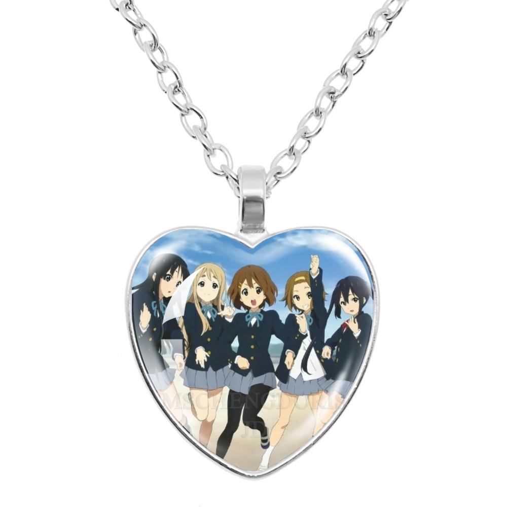 K-ON! Anime Heart Shape Pendant Necklace - Hirasawa Yui Mio Ritsu Tsumugi Azusa Characters Jewelry Gift for Fans