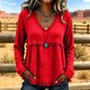 Women's V-Neck Long Sleeve Cotton Linen Casual Color Top