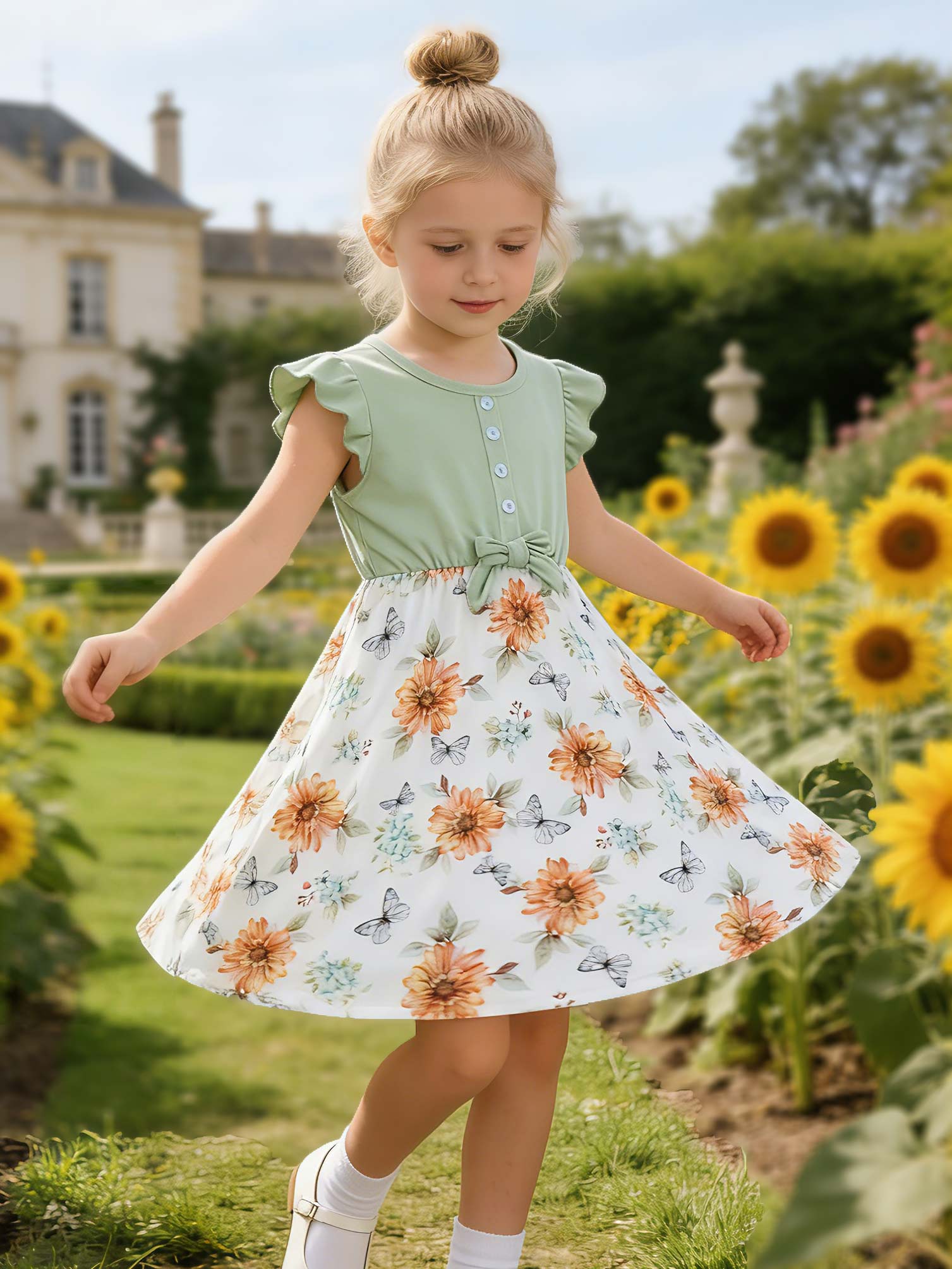 

Little Girls Summer Dress, Green Sleeveless Casual Toddler Dress 2-8 Years, Soft Polyester Blend Kids Clothes 2Y зелёный