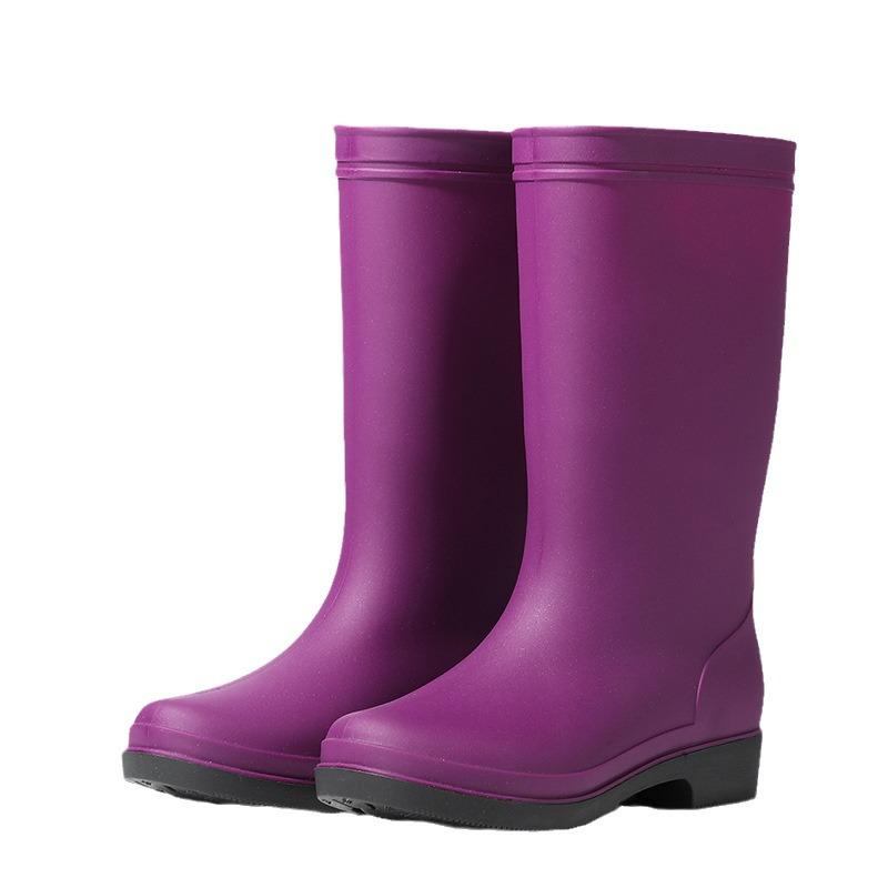 Women's British Fashion Mid-Calf Waterproof Rubber Rain Boots - Non-Slip, Warm Frosted Overshoes for Kitchens and More
