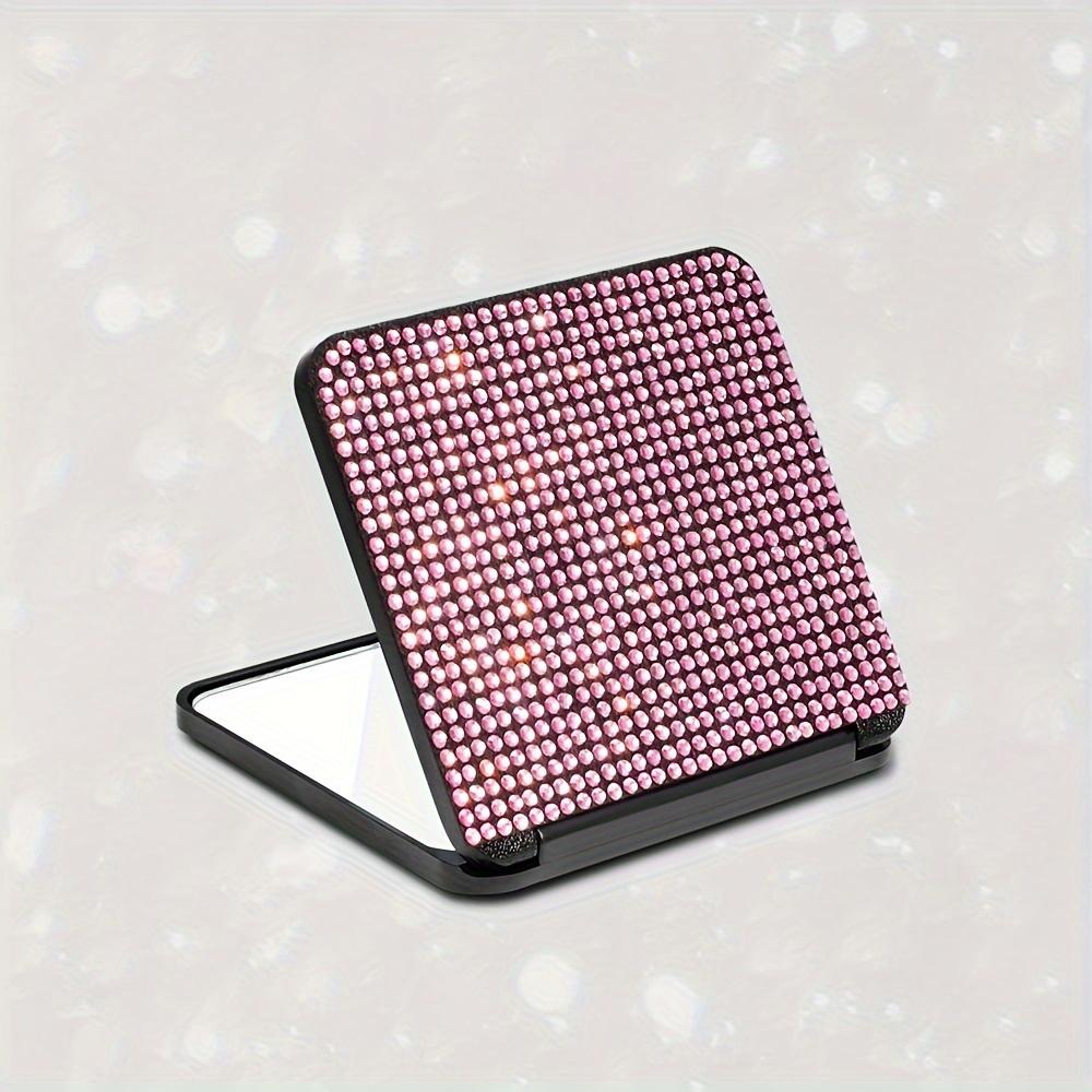 Sparkling Rhinestone Portable Folding Makeup Mirror - Dual-Sided, Square Design for Purses & Handbags, No Battery Needed