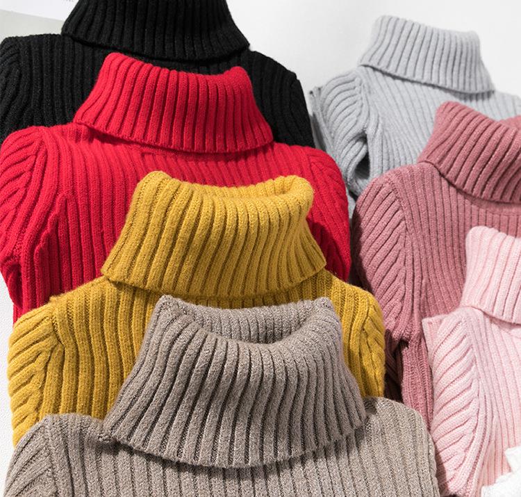 Dětský svetr pletený z jádrové příze v korejském stylu s vysokým límcem - podzimní/zimní pulovr pro střední a velké děti