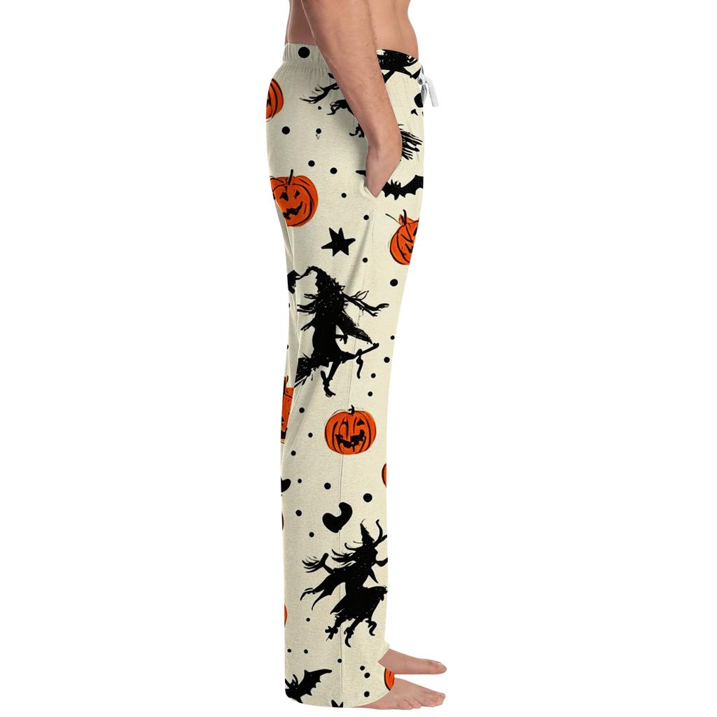 Men's Halloween Printed Drawstring Pajama Pants - Comfortable Sleepwear with Fun Halloween Pattern for Lounging and Sleeping At Home