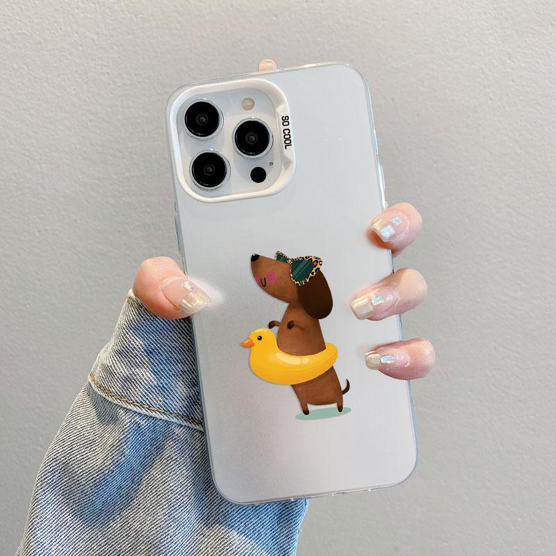 Funny Dancing Dachshund Sausage Dog Pattern Laser Phone Case For iPhone 17 Pro Max 15 16 14 Pro Max 13 11 12 Mini Pro Max Covers
