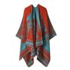 Womens Open-Slit Cape Shawl With Fringe Trim Double-Sided Knit Wrap In Vintage Style Travel Warmth