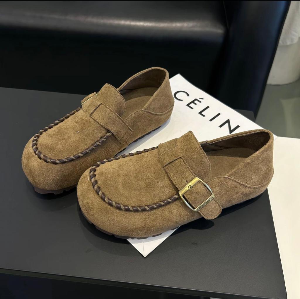 2025 autumn new Boken shoes women's one foot leather soft sole comfortable soft sole two wear casual retro single shoes