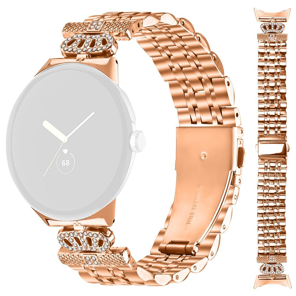 For Google Pixel Watch 2/Pixel Watch Watch Band 7-Bead Rhinestone Crown Stainless Steel Strap