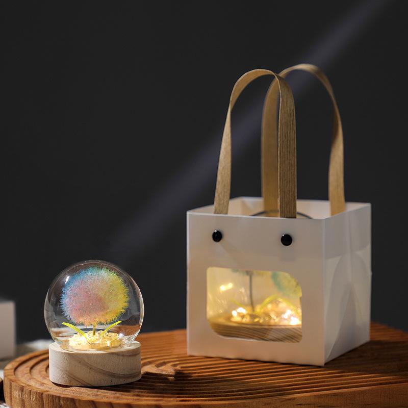 Luminous Dandelion Preserved Flower Bouquet Night Light in Glass Dome - Birthday Gift for Girls or Girlfriend