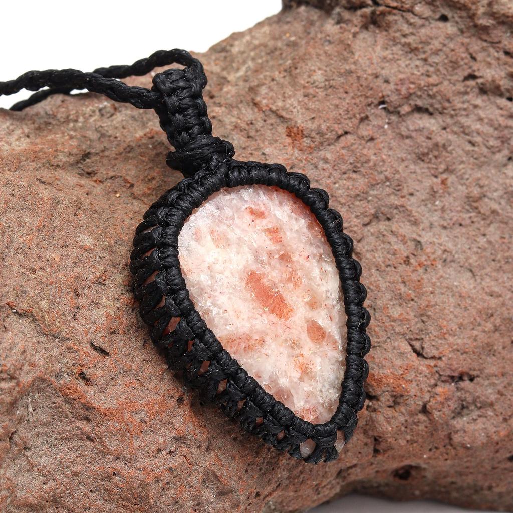 Sunstone Macrame Necklace Handmade Natural Bohemian Crystal Choker Healing