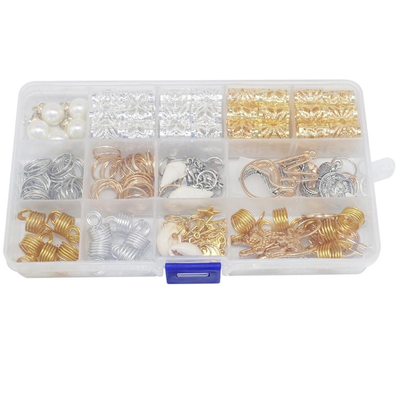 173Pieces Hair Coil Dreadlocks Beads Metal Hair Cuffs Hair Jewelry Rings Clips for Braids Accessories Gold and Silver