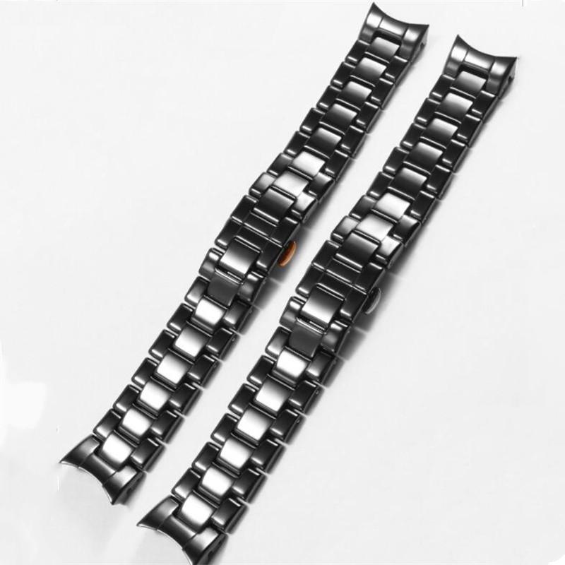 Hochwertiges Original Keramik Uhrenarmband mit gebogenen Enden 22mm Glänzend Glatt Schwarz Armband Passend für Armani AR1400 AR1410 Uhr Lager