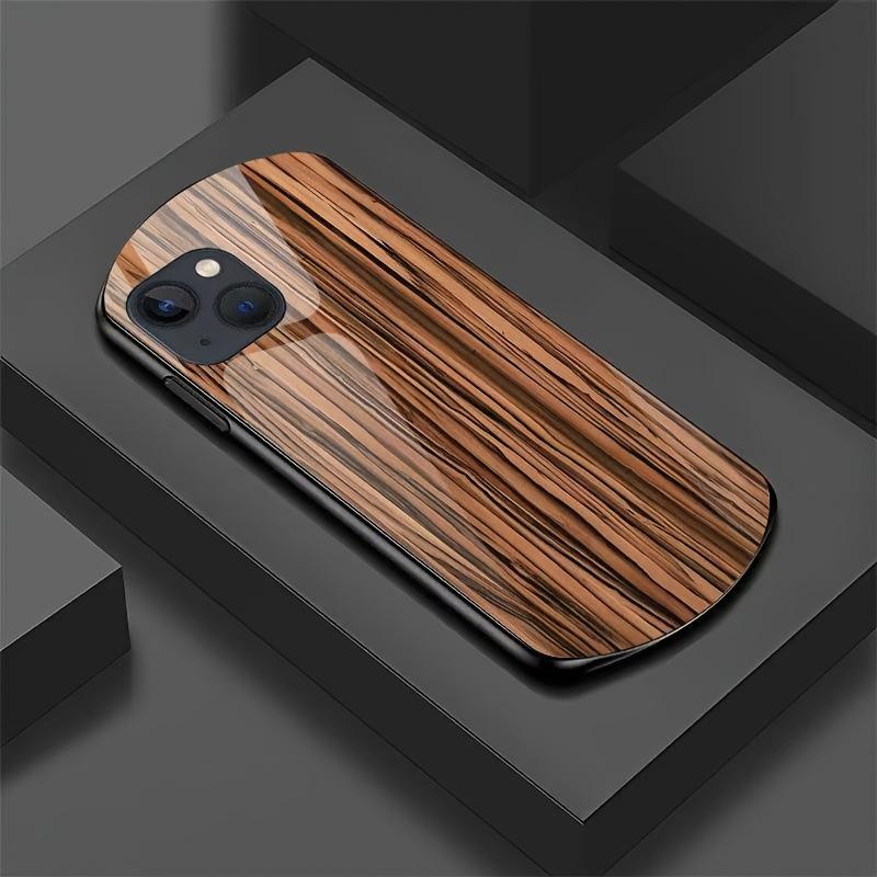 Wood Grain Pattern Glass Phone Case Suitable for iPhone 17 16 15 14 13 12 11 Pro/Max/Plus Shockproof Back Cover