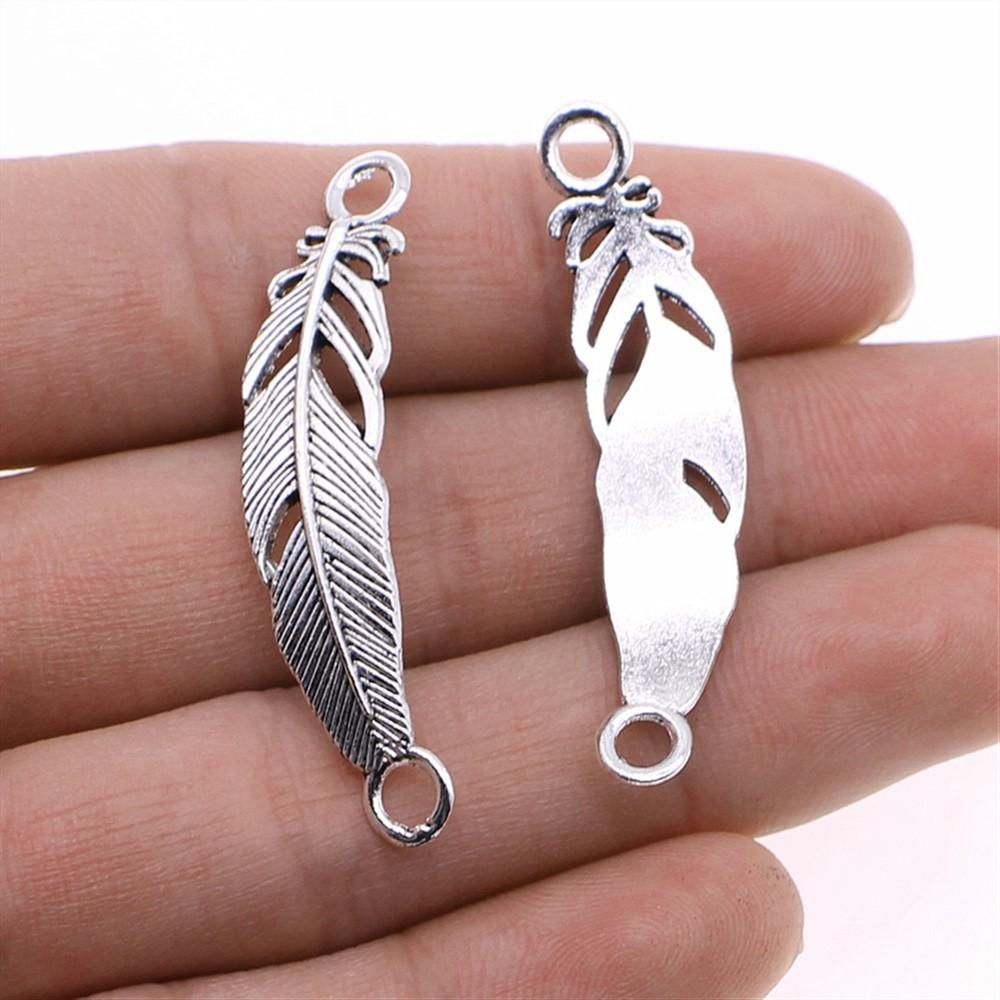 20pcs Feather Charms Feather Pendants Jewelry Making Feather Charms For Bracelet Making Antique Silver Color