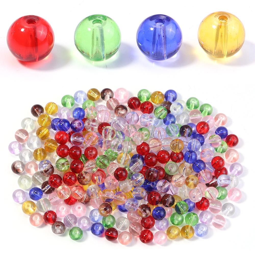 50pcs 8mm Glass Round Beads Colorful Transparent Loose Spacer Beads For Jewelry Making DIY Crafts Bracelets Necklace Accessories