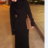 Long-Sleeve High Neck Knit Dress with Wide Leg, Korean Style Inner Dress for Women Autumn Winter