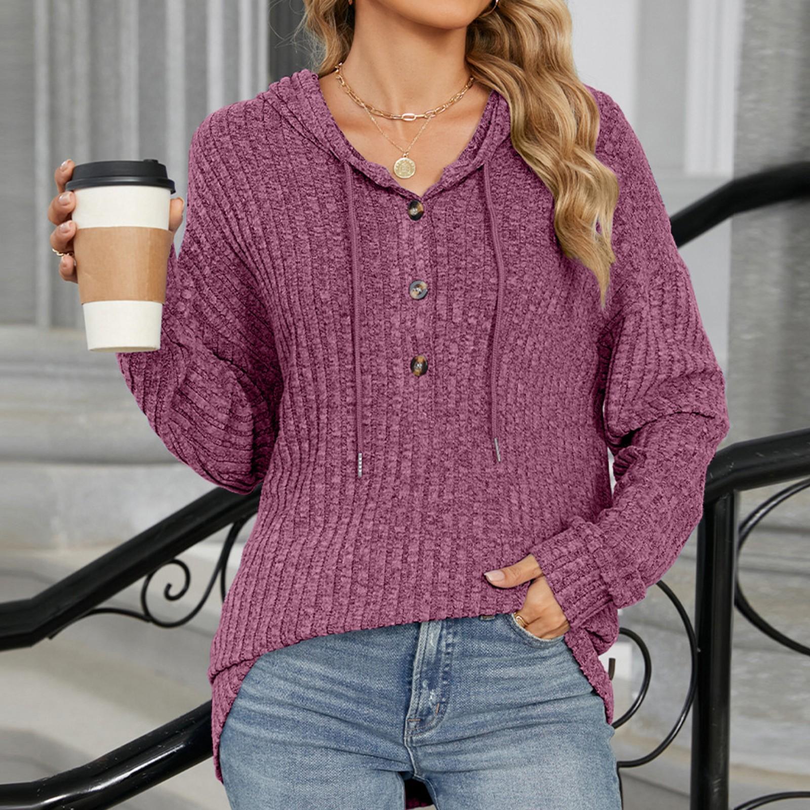 

Осень и зима новый скользящий цветной капюшон с пуговицами свободный длинный рукав худи для женщин XXXL фиолетовый