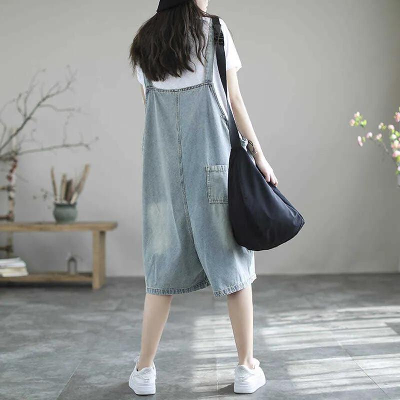 Summer Women's Plus Size Suspenders, Jeans, Overalls, Thin Casual Five-point Pants, One-piece Pants, Women