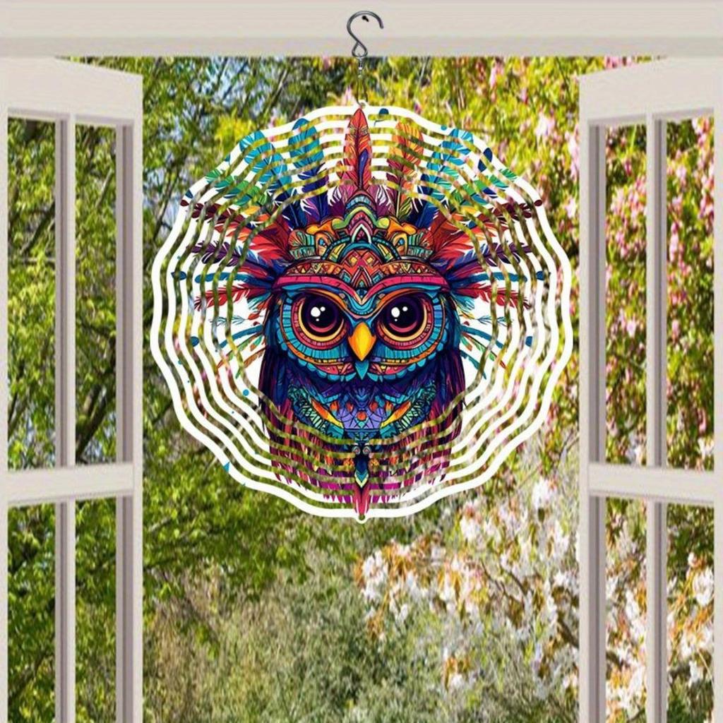 1pc 3D Metal Owl Wind Spinner Mandala Design Outdoor Garden Decor Hanging Ornament No Battery Needed for Patio Yard Home