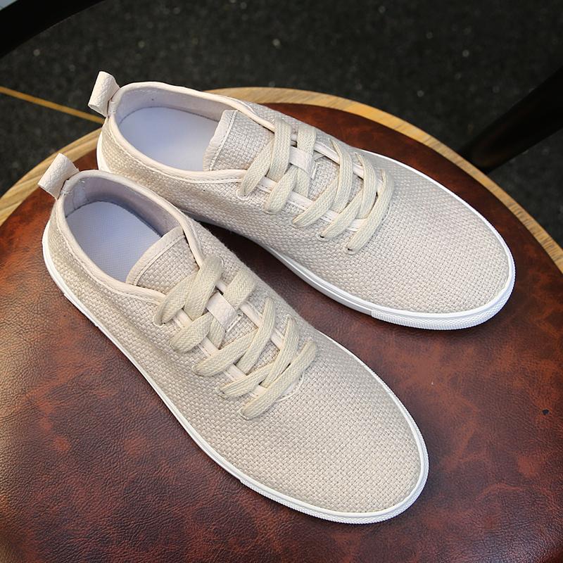 

Модные бежевые парусиновые туфли Мужские кеды для скейтбординга Плоские повседневные туфли Мужские туфли для ходьбы Легкие дышащие туфли для вождения для мужчин 39