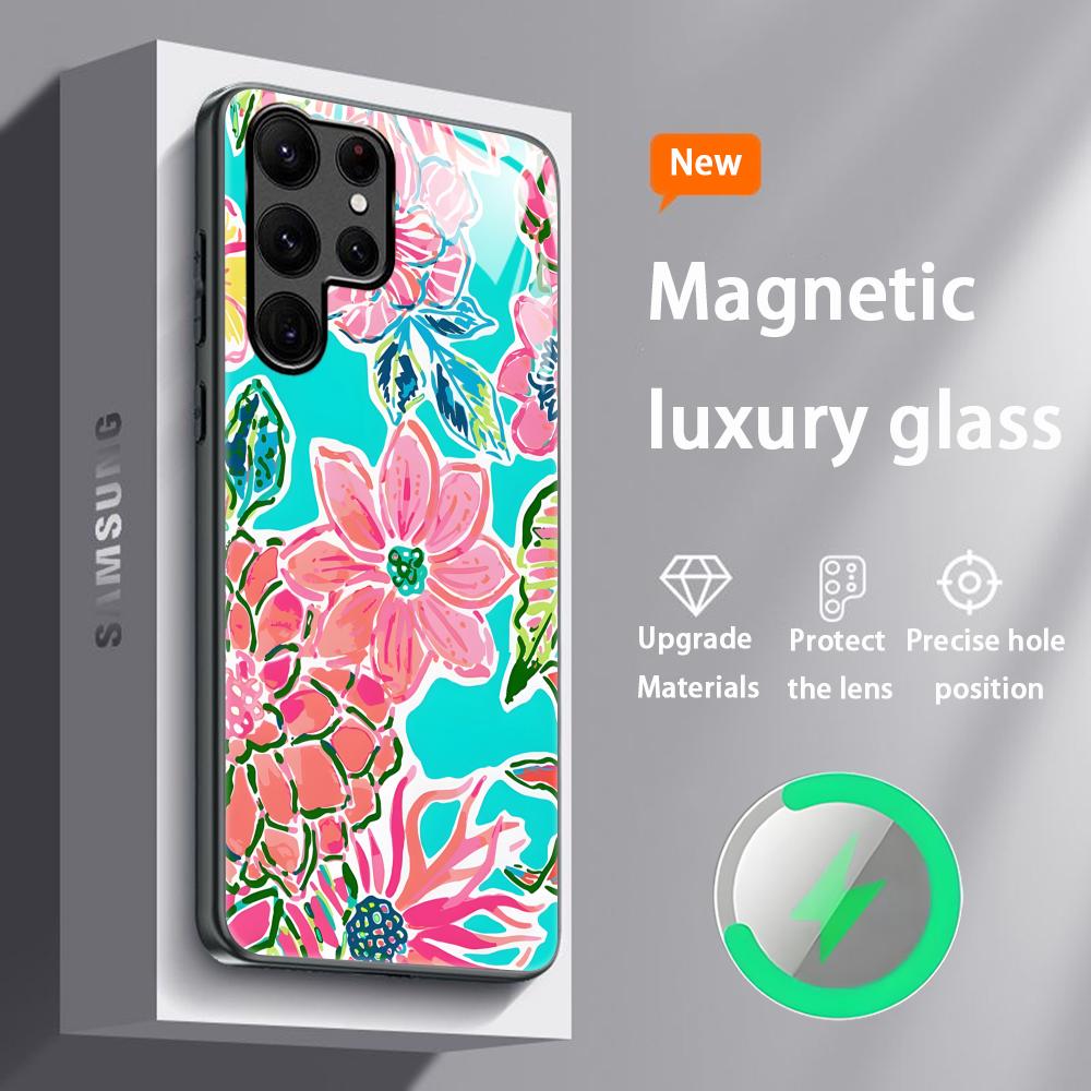 

Watercolor L-Lilly P-Pulitzer Phone Case For Samsung S26 S25 S24 S23 S22 S21 S20 Plus Ultra Glass Magnetic Case Galaxy S21 5G