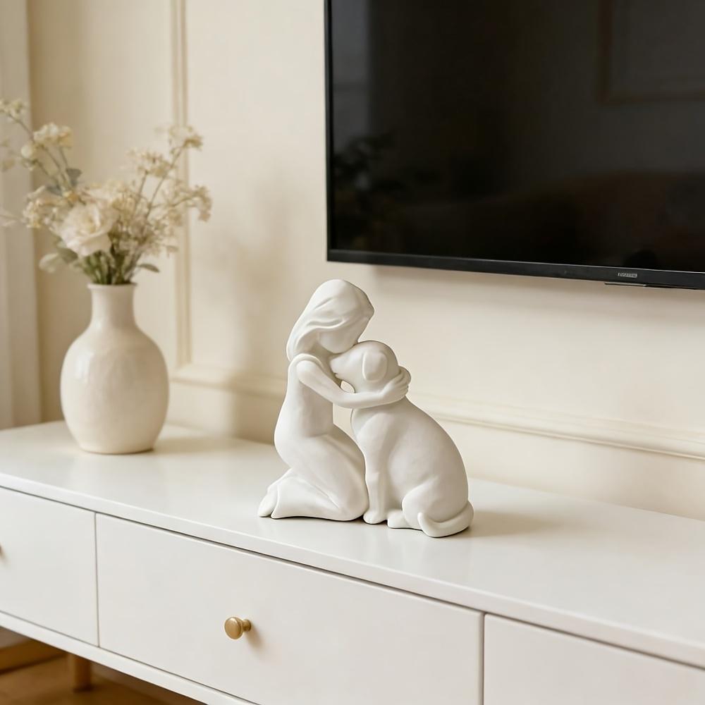 Friendship Sculpture of A Little Girl and A Little Dog, Suitable for Home and Office, Study/bookshelf, Foyer Decoration