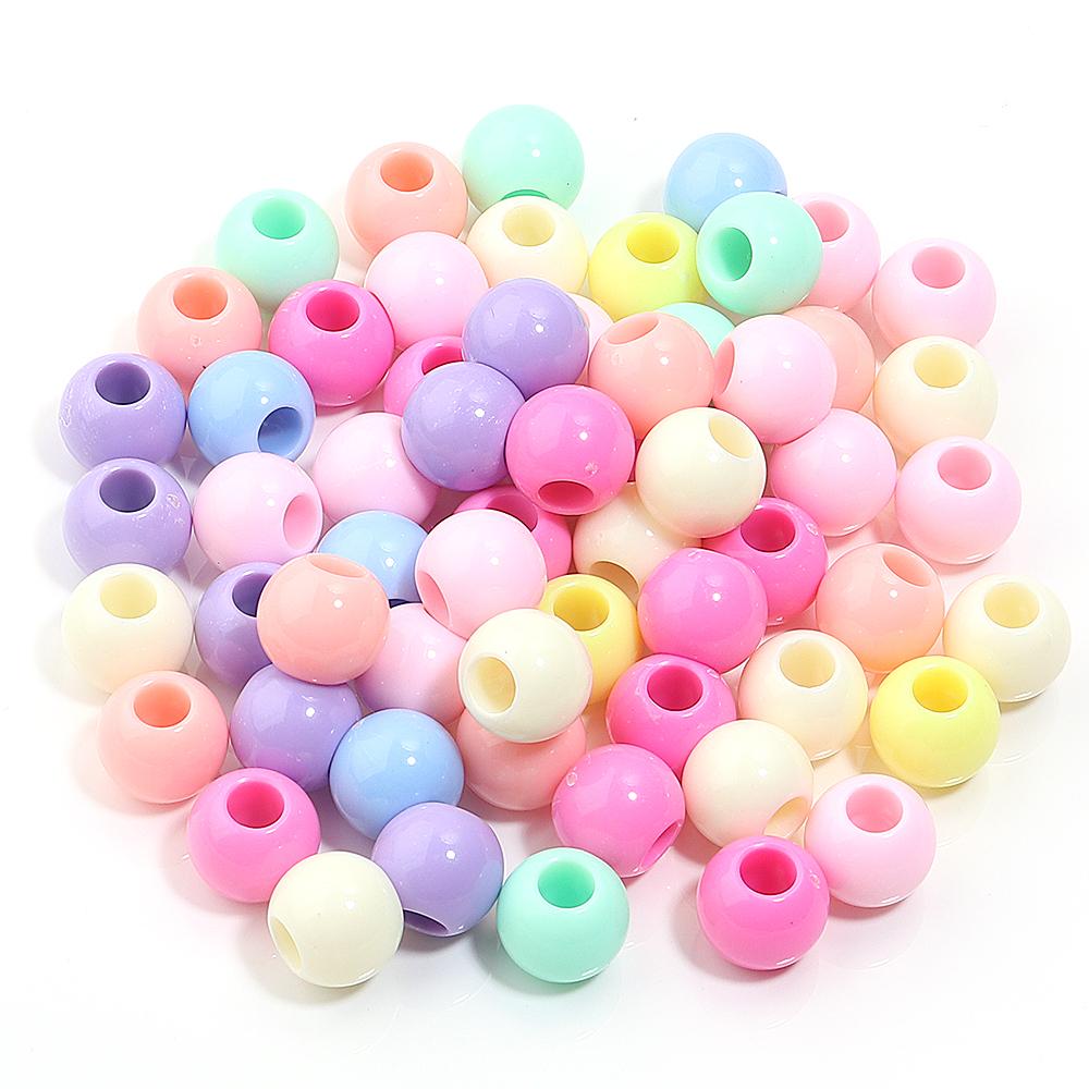 50pcs/lot Acrylic Big Hole Beads Solid Color Round Loose Spacer Beads For Jewelry Making DIY Charm Bracelet Necklace Accessories