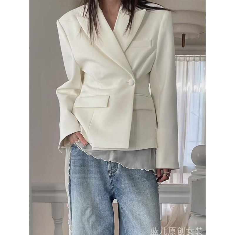 

Нарядный белый костюм, верхняя одежда, женский короткий, весна-осень 2025, новинка, приталенный по талии, стройнящий, темпераментный, маленький размер, топы костюма White L