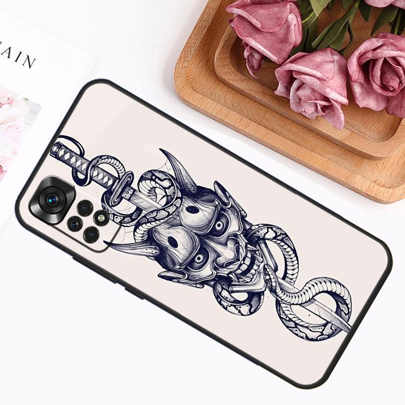Samurai Oni Mask Case For Xiaomi Redmi Note 13 Pro 14 12 11 9 10 9S 10S 11S 12S Redmi 12C 13C 14C 10C Cover